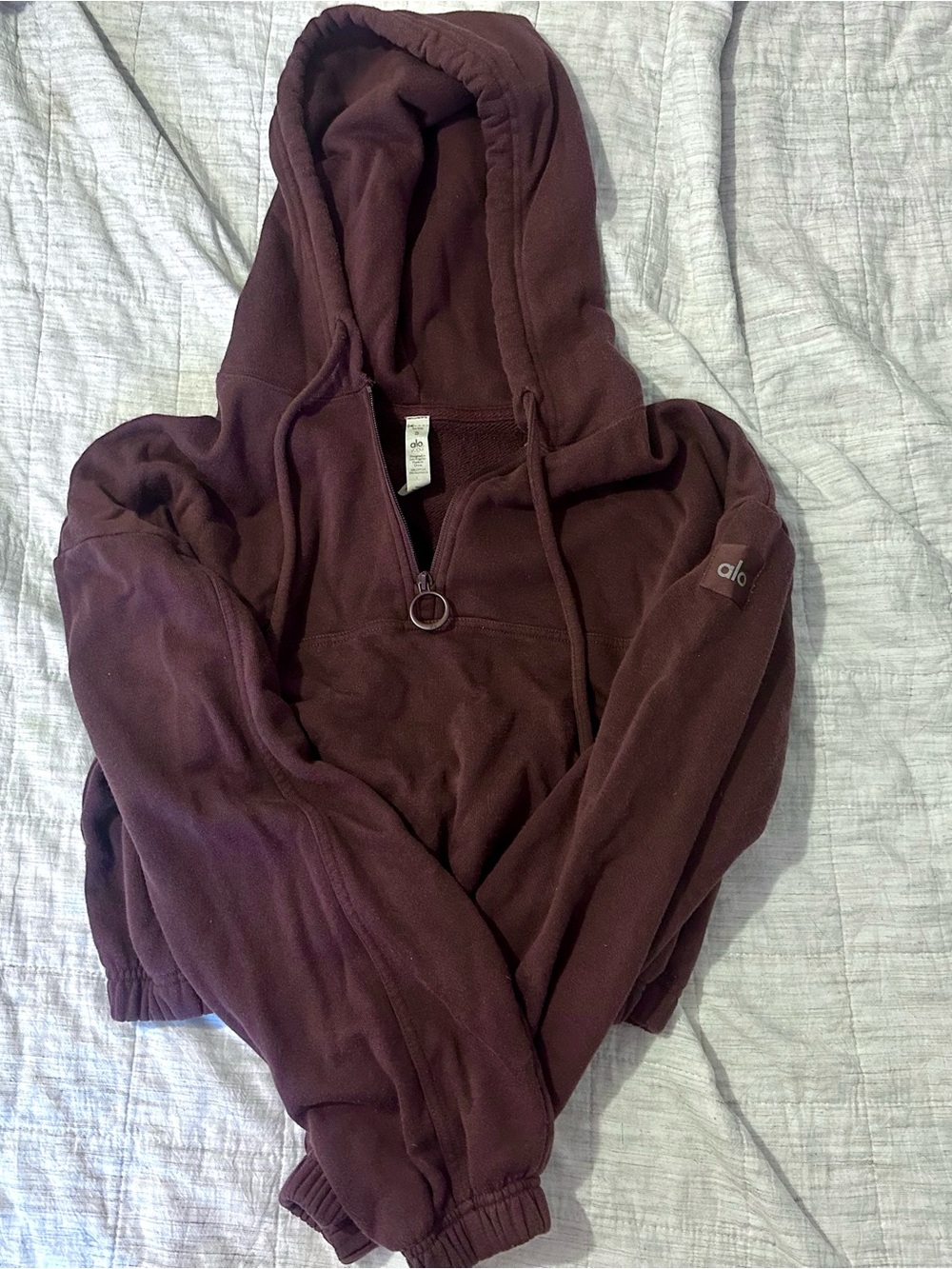 ALO Yoga Burgundy Half-Zip Hooded Sweater